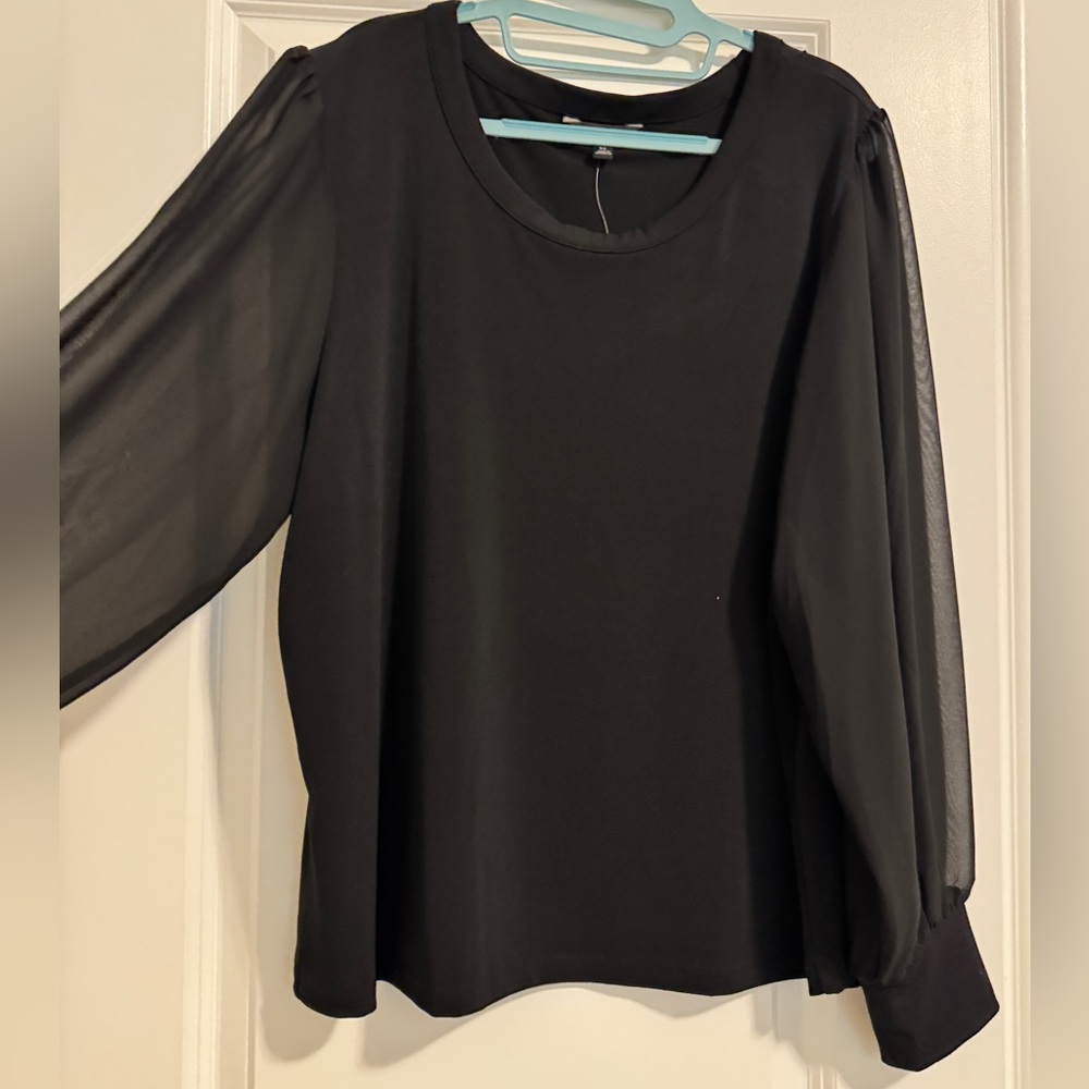 Banana Republic Black Blouse with Sheer Sleeves